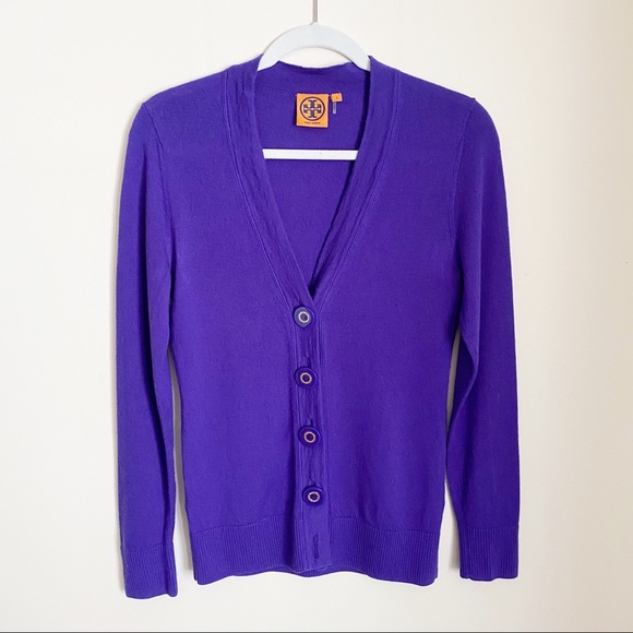 Tory Burch Simone Cardigan Long Sleeve Purple Small - Picture 1 of 6